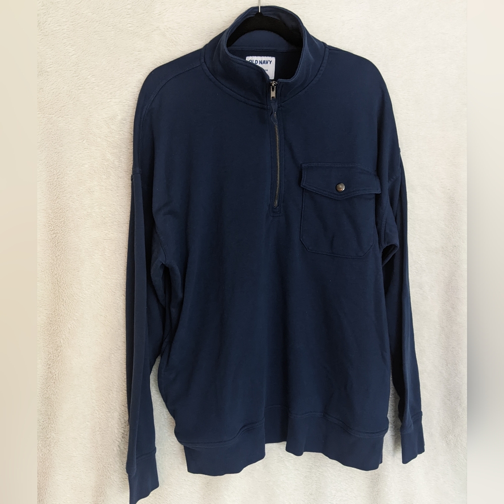 Old Navy XXL Navy Collared Long Sleeve Pullover Sweater with 1/4 Zip, Pocket
